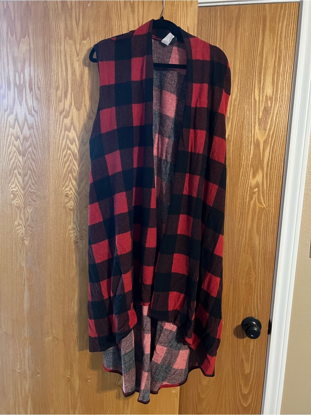 Yahada Red and Black Buffalo Plaid Open-Front Vest